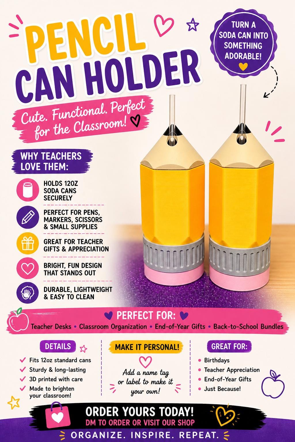 3D No. 2 Pencil Inspire Can Holder